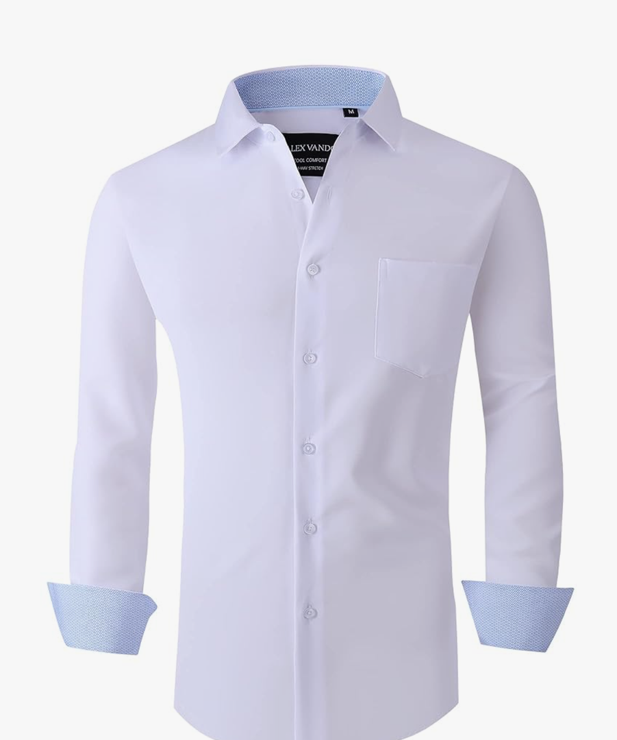 Alex Vando Mens Dress Shirts Regular Fit Long Sleeve Stretch Business Dress Shirts for Men Size S