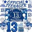 13th Birthday Decorations Balloons Boys - 25 Pcs Navy Blue Balloon Banner Number 13 Hanging Swirls Backdrop Cloth Cake Topper Official Teenager Party Supplies For 13 Year Old Boy Birthday Party