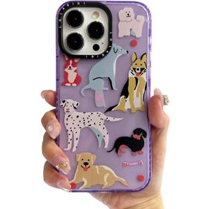Case for iPhone 16, Purple Cute Puppy Dog Animal Print Girly Design Kawaii Aesthetic Cartoon Pattern for Women Girls Teens Soft TPU Phone Case,6.1"