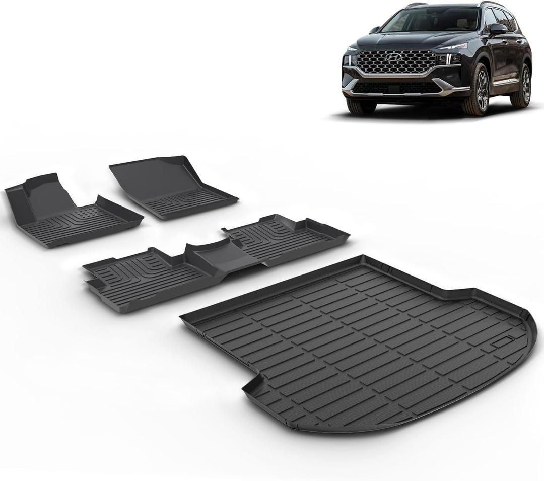 Floor Mats & Cargo Liner for 2023 2022 2021 Hyundai Santa Fe All Weather Car Mats Floor Liners Trunk Mat Hyundai Santa Fe Floor Mats Cargo Mat Trunk Liner Black Accessories