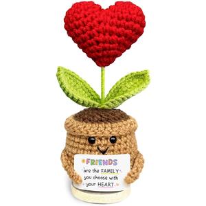 Cute Crochet Heart Flower, Friendship Cheer Up Gifts for Women on Birthday, Friends are The Family We Choose Positive Crochet, Appreciation Gifts for Coworkers, Friends, Men, Bestie