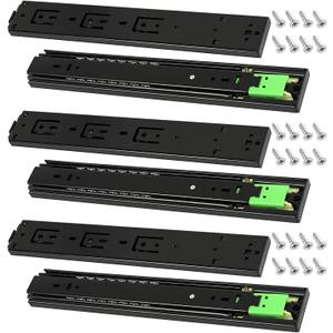 SEUNMUK 6 PCS 3 Pairs 10 Inches Push to Open Drawer Slides, 3-Fold Full Extension Drawer Slides Side Mount Ball Bearings with Mounting Screws for Kitchen Cabinets, Table Drawers