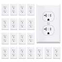 AIDA 20 Amps Outlets Duplex Electrical Receptacle Outlets,Tamper Resistant,Heavy-Duty Receptacle Wall Outlet,Residential,TR,3-Wire, Self-Grounding Clip,Wall Plate Included,UL Listed (20 Pack, White)