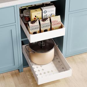 SOLEDI Pull Out Cabinet Organizer, Slide Out Drawers for Cabinets, Kitchen, Pantry, Bathroom, Office, White ABS Plastic & Metal Frame, 10.5"W x 15.7"D (Pack of 1)