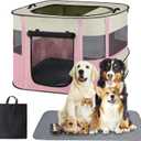 Pet Dog Cat Playpen with Waterproof Pad,Portable Puppy Kitten Rabbit Crate and Other Small Animals Kennel Cage Tent for Indoor Outdoor Travel Camping,Water-Resistant Breathable Shade Cover (Pink S)