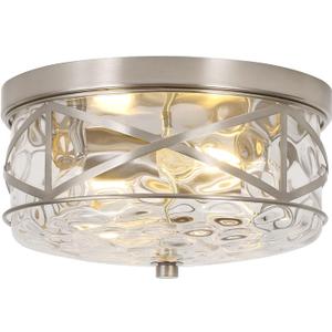 Krychiler Farmhouse Flush Mount Ceiling Light Fixture with Water Ripple Glass for Bedroom, Hallway, Kitchen, Dining & Living Room, Foyer and Bathroom(Nickel Shade)