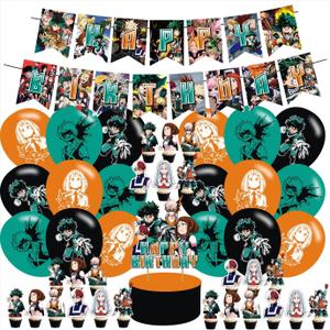 Academia of My Hero Party Decorations,Birthday Party Supplies For Cartoon Hero Party Supplies Includes Banner - Cake Topper - 24 Cupcake Toppers - 18 Balloons