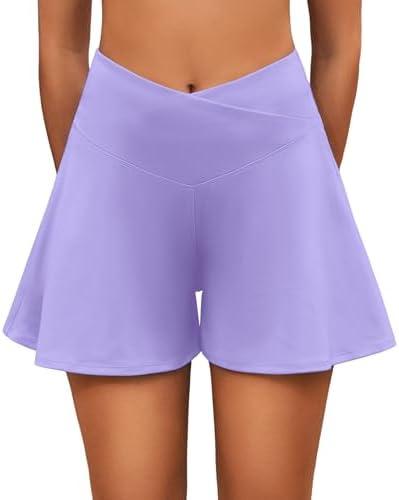 AegisChic Flowy Shorts for Women with Pockets,Womens High Waisted Crossover Tennis Skorts Running Athletic Shorts (L)