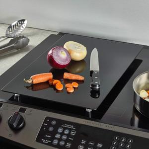Multipurpose Tempered Glass Black Stove Cover 22 x 12 Inch  Countertop Cutting Board with Legs  Stovetop Cover to Expend Kitchen Space.