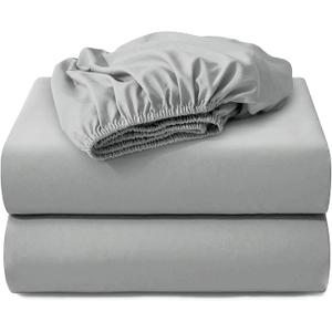Hotella 100% Microfiber Full Size Fitted Sheet Only, 54"x75" Hotel Quality Deep Pocket Bottom Sheet, Up to 14" Matress Protector, Machine Washable,Non-Fade, Snug Fit Stay in Place, 2 Pack Light Gray