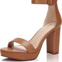 Platform Heels for Women 4-Inch Ankle Strap Open Toe Sandals Wedding Party Dress Shoes Wide Feet Friendly (Brown)
