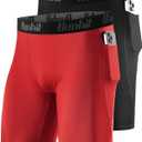 Runhit 2 Pack Mens Compression Shorts with Pockets 9" Performance Spandex Underwear Sport Athletic Workout Running Base Layer (S)