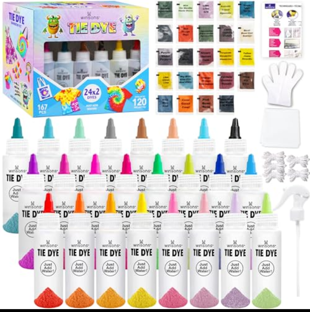 Pack Of 2 24 Colors Tie Dye Kit, Tie Dye Set for Kids, Pre-Filled Bottles, Non Toxic Permanent Fabric Dye Art Set, Easy DIY Fabric Art - Create Fun (24 Colors)