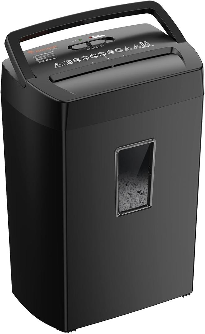 Bonsaii 12 Sheet Paper Shredder for Home Office, Heavy Duty Cross Cut Shredder with 5.5 Gal Pullout Bin, Home Shredder for CDs/Credit Card/Document/Mail, P-4 Security Level