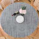 LIBERECOO Round Vinyl Fitted Tablecloth with Flannel Backing Elastic Edge Table Cover Waterproof Stain-Resistant Wipeable Tablcloths Fits 45-56" Round Tables (Carbon Gray Wood)