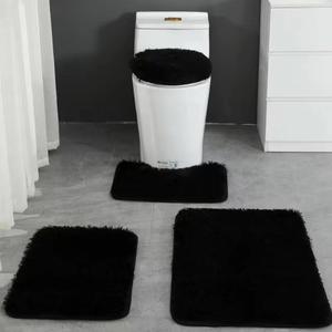 4 Piece Non Slip, Toilet Lid Cover and Contour Mat, Bath Mats Shower Mats Bath Rug Mat for Tub Toilet Bathroom (Black)