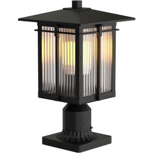 Modern Outdoor Post Light, Aluminum Lamp Post Light Fixture with Ribbed Glass, Soptted Black Outside Pole Lighting with 3-Inch Pier Mount Base for Yard Porch Pathway (14.2''H, 1 pc)