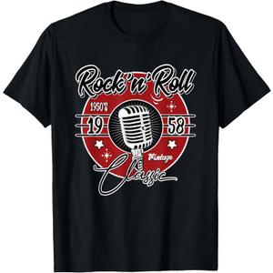 Sock Hop Clothes 50s Greaser Doo Wop Retro Rockabilly 1950s T-Shirt, Black , Small