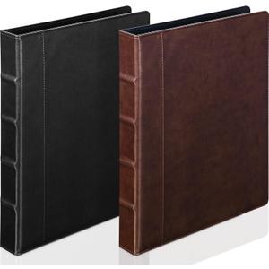 Marspark 2 Pcs Vintage Hardback 3 Ring Binder Professional Leather Binder Organizer Round Rings Holds 200 Sheets with 2 Inner Pockets(1.5 Inch,Brown, Black)