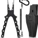 Piscifun Fishing Pliers, Saltwater Fishing Pliers with Split Ring, Fish Hook Remover, Corrosion Resistance Fly Fishing Pliers with Braid Cutters, Sheath and Lanyard, Fishing Gear Gifts for Men (Black)