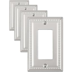 4-Pack Decorator Wall Plate, Metal Outlet Cover Plate for Receptacle, GFCI Outlets, Dimmer Switch, Decorative Satin Nickel Finish, Midsize