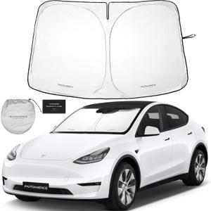 Autoamerics 1-Piece Tesla Model Y Sunshade & 3 Sunshade - Special Design for Model Y & 3 Windshield - Foldable Lightweight M3 Sun Shield - 2023 Tesla Y/3 Accessories
