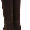 Burgundy Knee High Boots for Women Square Toe Chunky Heeled Boots Fall Dress Elastic Tall Boots with Zipper 7