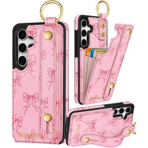 Petitian for Samsung Galaxy A35 5G Case with Wallet - Women Girls Cute Girly Aesthetic Unique Design Leather Credit Card Holder Cardholder Stand Wristband for Galaxy A35 5G, Line Bow