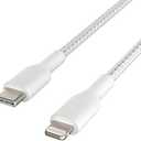 Belkin BoostCharge Nylon Braided USB C to Lightning Cable 6.6ft/2M - MFi Certified 18W Power Delivery iPhone Charger Cord - Apple Charger USB C Cable - Fast Charging for iPhone 14, iPhone 13 - White