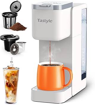 Tastyle Single Serve Coffee Maker for K Cup, Ground and Tea, Hot and Iced Coffee Machines with Bold Setting, 6 to 16 Oz Brew Sizes, Compact for Small Spaces, White (2.0 Version)