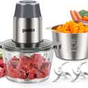 GANIZA Food Processors, Electric Food Chopper with Meat Grinder & Vegetable Chopper - 2 Bowls (8 Cup+8 Cup) with Powerful 450W Copper Motor - Includes 2 Sets of Bi-Level Blades (Grey) (Gray)