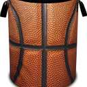 Basketball Laundry Basket Ball Texture Oxford Cloth Laundry Hamper With Handle Foldable Portable Clothes Storage Basket 18.9 X 16.5 Inch Storage Bag For Laundry Room/Bathroom/Bedroom/Dormitories