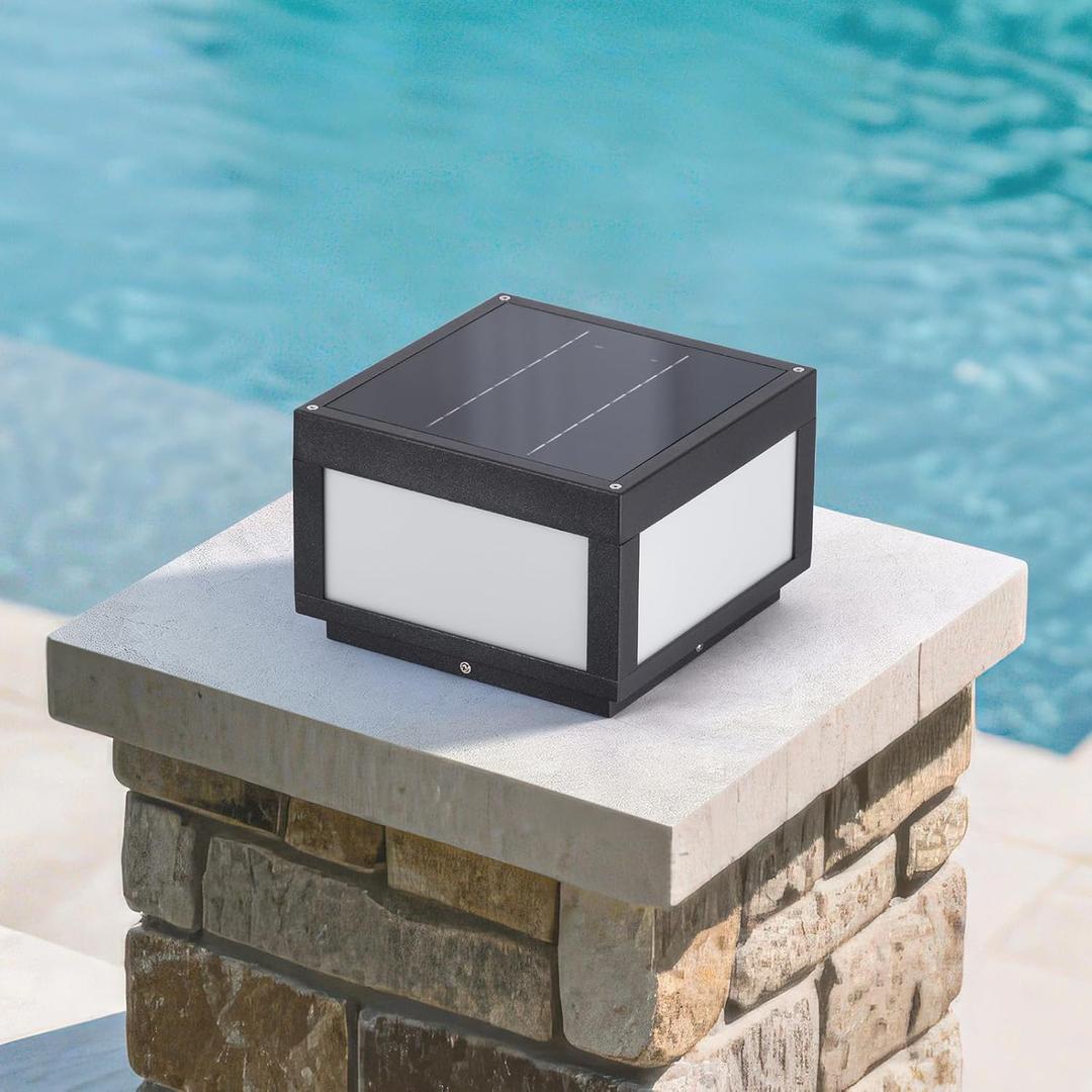 Solar Post Lights Outdoor, 9.84'' Modern Column Lights Waterproof, 3000K LED Pillar Light Dusk to Dawn Columns Lamp Patio Lighting Fixture for Yard Fence Deck Garden Posts Driveway Pillars