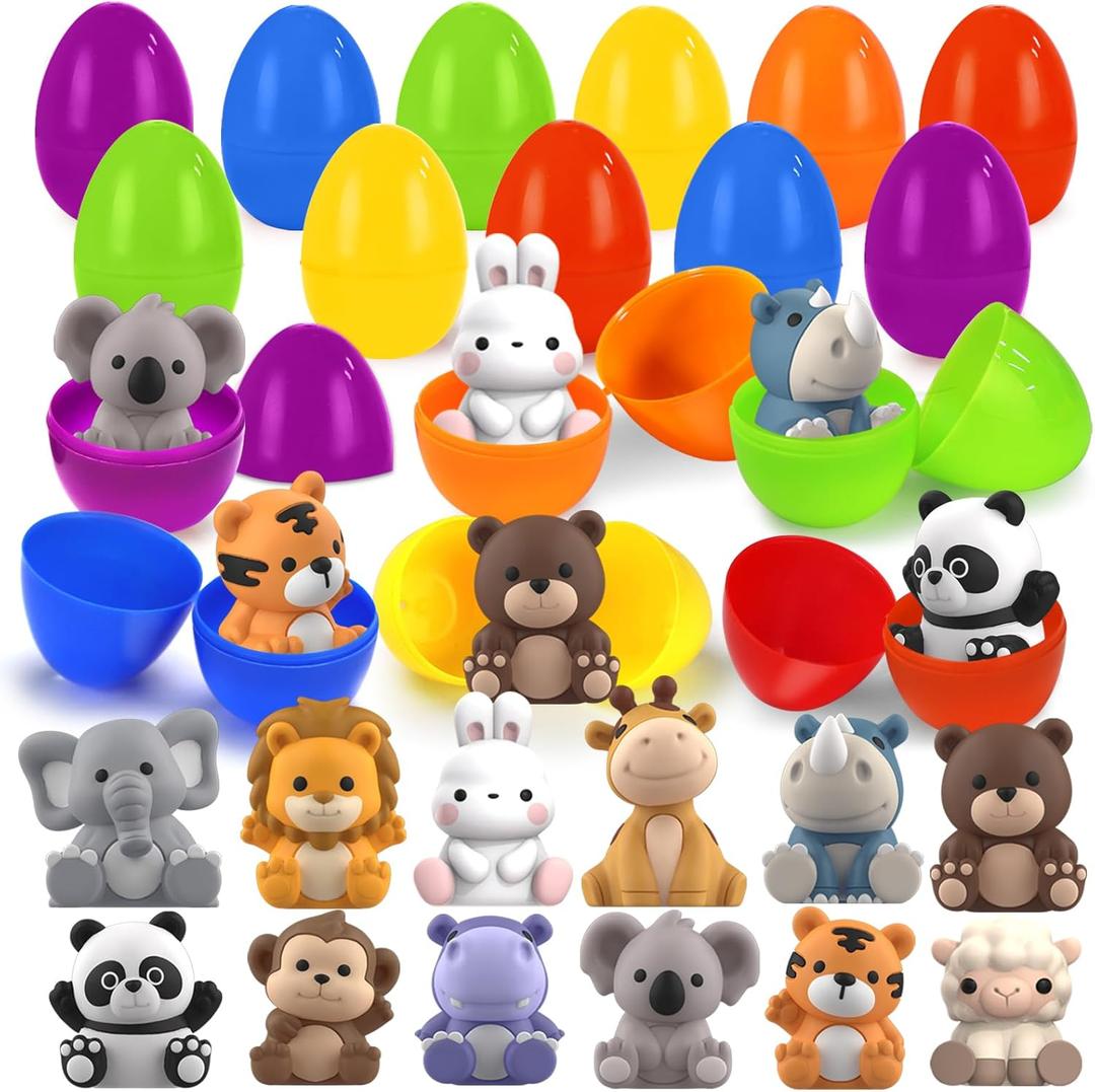 Letapapa 12 Pack Easter Eggs Filled with Safari Animal Finger Puppets for Easter Basket Stuffers, Easter Egg Fillers, Easter Eggs Hunt, School Classroom Rewards Party Favor Supplies