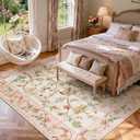jinchan 6x9 Washable Living Room Area Rug, Oriental Floral Non-Slip, Pink