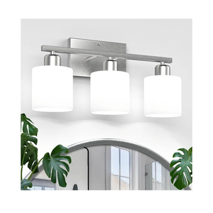 Bathroom Light Fixtures Over Mirror Brushed Nickel, Rustproof 3-Light Bathroom Vanity Lights, 18 Inches Modern Wall Sconces E26 Base, Milky White Glass Shades, Bulbs Not Included