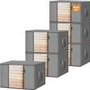 BALEINE 6 Pack Clothes Storage Bags, 24 Gallon Storage Containers with Reinforced Handle, Sturdy Zipper, Closet Organizer for Blanket, Comforter, Pillow, Bedding (Grey, 6 Pack)