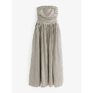 Black/White Stripe Seersucker Bandeau Midi Summer Dress
 S