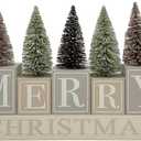 Christmas Decorations for Home Farmhouse Merry Christmas Tree Decor Wooden Winter Rustic Sign Vintage Holiday Tabletop Block for Kitchen Xmas Party Mantel Tiered Tray Gift