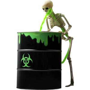 Puking Skeleton Decorations with Light and Black Bucket, Halloween Scary Decorations Indoor Outdoor, Halloween Glow Horror Decor, for Home Table Mantel Party Decor