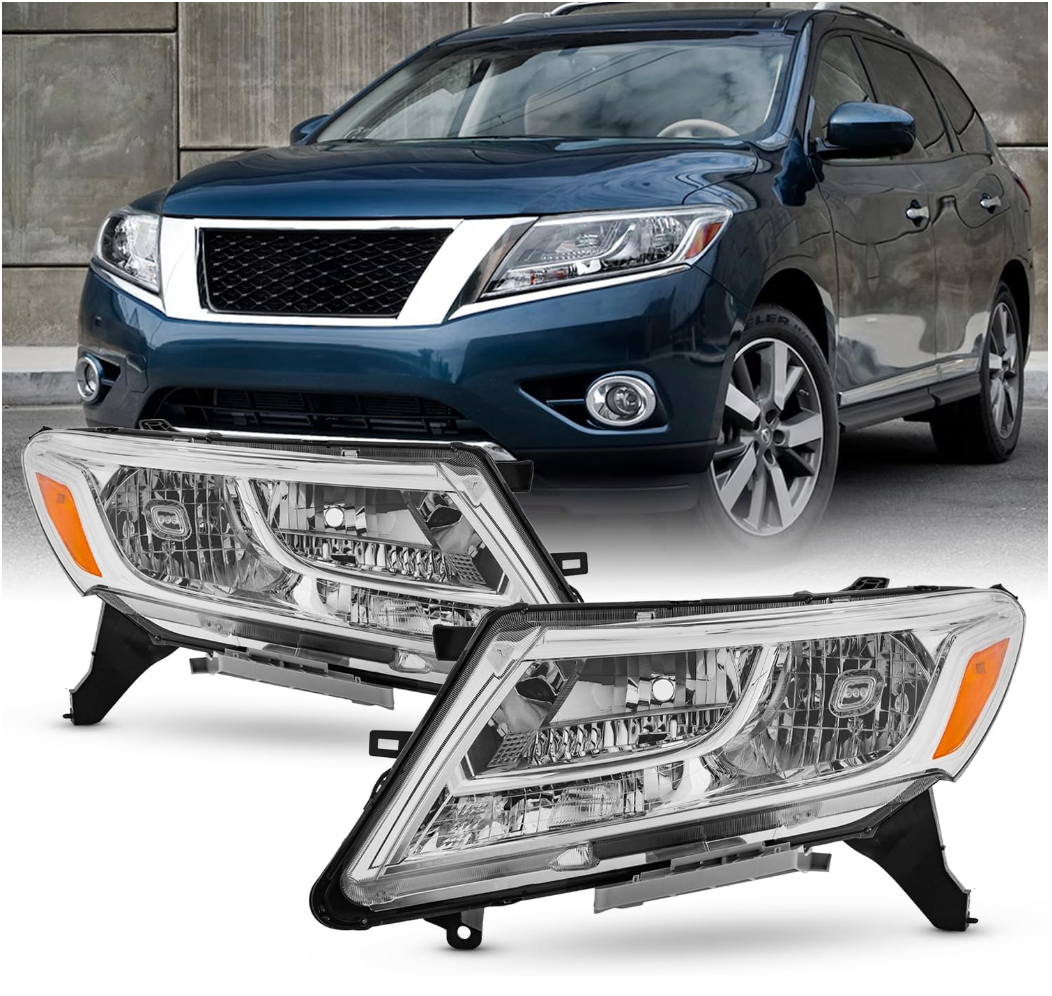 AKKON - Fit 2013 2014 2015 2016 Nissan Pathfinder 13-16 Halogen Type OE Style Headlights Headlamps Driver Passenger Chrome Housing Pair