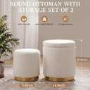 Vercraft 2 Pack Boucle Round Ottoman with Storage for Dorm,White and Gold