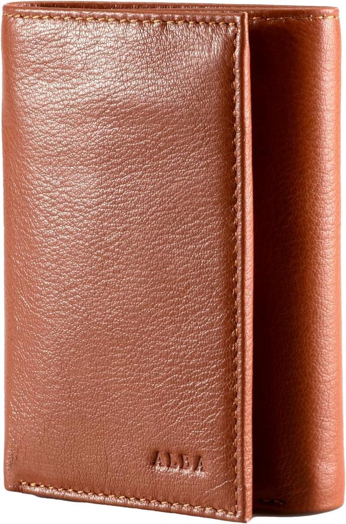 ALBA Classic Trifold Nappa Leather Wallet For Men II Handmade II Minimalist II RFID Protected (Tan), SMW1004TN
