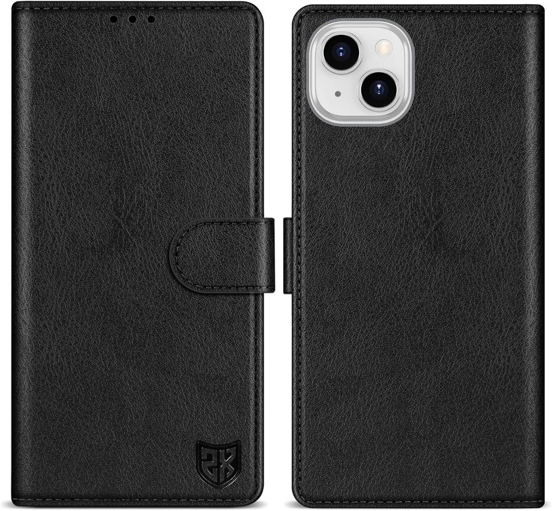 ZZXX for iPhone 15 Wallet Case with [RFID Blocking] Card Slot Kickstand Magnetic Closure Leather Flip Fold Protective Phone Case for iPhone 15 Case Wallet(Black-6.1 inch)