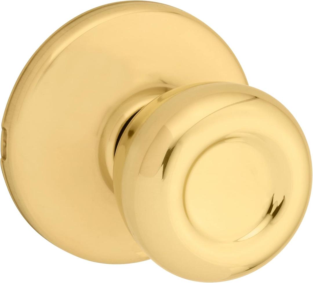 Kwikset Tylo Interior Passage Door Knob, Handle For Closet and Hallway Doors, Non-Locking Doorknob in Polished Brass (1 Count (Pack of 1))