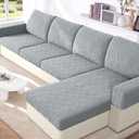 VANSOFY Couch Cushion Covers for Sectional Sofa, Stretch Jacquard Couch Seat Cushion Covers, Individual Washable Furniture Protector Sofa Slipcovers for Pet (1Pc Chaise Cover, Light Gray)