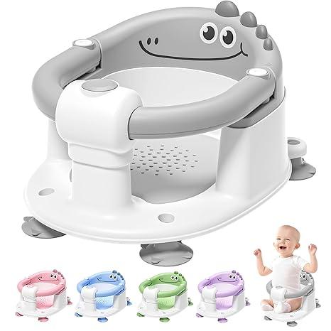 TPN Baby Bath Seat for Babies 6 Months & Up, NonSlip Toddler Bath Seat with 5 PCS Waterproof Emoji Stickers, Portable Infant Bath Seat for Baby(Grey)