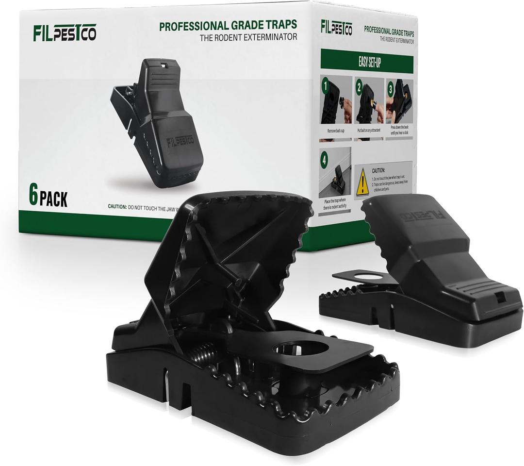 Set of 6 Professional Grade Extra Large Rat Snap Traps, Mouse Trap, Reusable Trap, Heavy Duty for Indoor and Outdoor Pest Control Rodent Solutions