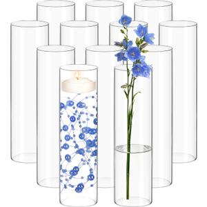 12 Pack Glass Cylinder Vases 14 Inch Tall Clear Flower Bulk Vase for Centerpieces Hurricane Floating Candle Holder for Table Home Decor Wedding Holiday Floral Shelf Party Dining Decoration