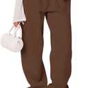 LOMON Sweatpants Women Fleece Joggers Wide Leg Sweat Pants Baggy Gym Sweatpant Winter Spring Drawstring Clothes with Pockets (Brown, S)